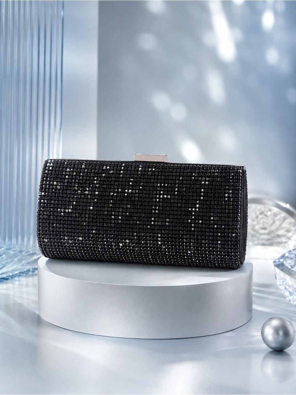 Swarovski Black Crystal Power Clutch Sparkly Embellished Evening Bag
